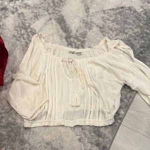 Boho Off-Shoulder Peasant Top - Cream